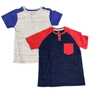 Cooper Denim Boys 7 Henley Tshirt Pocket Short Sleeve Gray Blue Red Lot of 2